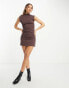 ASOS DESIGN grown on neck mini dress with ruched sides in chocolate