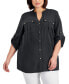 Фото #1 товара Plus Size Textured Roll Tab Button Down Shirt