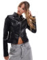 Фото #1 товара Bershka fitted faux leather jacket in black