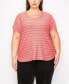 Фото #1 товара Plus Size Pointelle Stripe Dolman Short Sleeve Top