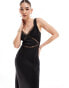 Bardot satin lace insert maxi dress in black Черный, 36 - фото #3