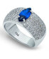 Cubic Zirconia Pavé Band Ring with Blue CZ Marquise Center Prong Stone in Silver Plate