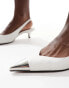 Фото #4 товара ASOS DESIGN Seeker toe cap slingback mid heeled shoes in white