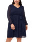 Plus Size Blouson-Sleeve Tie-Waist Fit & Flare Dress