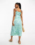 Фото #4 товара JDY ruched detail midi dress in green abstract leo print