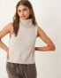 Vila ribbed high neck sleevless knitted vest in natural melange