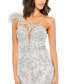 Women's Embroidered Applique Feathered One Shoulder Gown