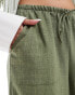 Vero Moda pull on wide leg trousers with tie waist in khaki green Зеленый, S - EU 36 - фото #2