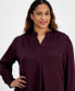 ფოტო #3 პროდუქტის Plus Size Pleat-Front Long-Sleeve Top