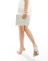 ASOS DESIGN diamond beaded zip top clutch bag in white