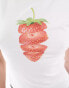 ASOS DESIGN slash neck tank with strawberry graphic in white