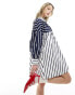 ASOS DESIGN oversized mini shirt dress in navy two tone stripe