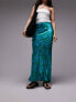 Topshop flower printed bias maxi skirt in green