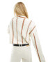 ASOS DESIGN knitted shirt with collar in vertical stripe in cream and ginger