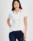 Фото #1 товара Women's Stripe-Collar Shirt-Sleeve Polo Shirt