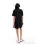 ASOS DESIGN waffle tie front smock mini dress in black