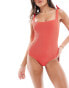 Фото #2 товара & Other Stories crinkle swimsuit with knot detail in red