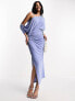 Фото #3 товара ASOS DESIGN off shoulder grecian drape midi dress in dusky blue