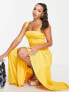 ASOS DESIGN Tall square neck dropped waist belted pleat maxi dress in marigold