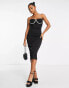 Фото #2 товара Femme Luxe sweetheart neckline diamante trim bodycon midi dress in black