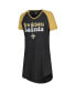 ფოტო #3 პროდუქტის Women's Black, Gold Distressed New Orleans Saints Raglan V-Neck Nightshirt