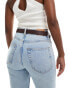 ASOS DESIGN bevelled buckled waist and hip jeans belt in tan