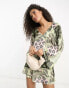 ASOS DESIGN v-neck kimono sleeve mini smock dress with cross back in mixed paisley