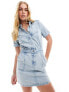 Фото #1 товара Morgan denim mini shirt dress in light blue wash