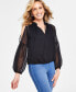 Фото #1 товара Women's Crinkle Chiffon Cold-Shoulder Blouse, Created for Macy's