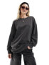 Monki long sleeve oversized sweater in acid washed black