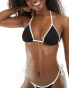 Фото #4 товара Stradivarius triangle bikini top with contrast piping co-ord in black