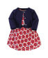 Baby Girls Baby Organic Cotton Dress and Cardigan 2pc Set, Red Flowers