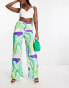 Фото #4 товара Morgan wide leg trousers in green swirl print