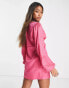 Only jacquard satin plunge mini dress in bright pink