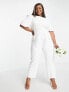 Hope & Ivy Plus Bridal puff sleeve bow back jumpsuit in ivory