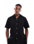 Фото #1 товара Selected Homme waffle revere collar shirt in black