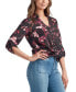 ფოტო #4 პროდუქტის Juniors' Printed Collared Roll-Tab-Sleeve Top