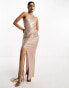 Фото #4 товара ASOS DESIGN one shoulder draped maxi dress with tie detail in rose gold