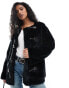 Фото #2 товара YAS faux fur jacket with buckle fastening in black - BLACK