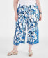 Фото #3 товара Plus Size Linen Printed Drawstring Capri Pants, Created for Macy's