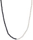 ფოტო #1 პროდუქტის Cultured Freshwater Pearl (3-3-1/2mm) & Black Agate (10-1/2 ct. t.w.) Statement Necklace in Sterling Silver, 16" + 2" extender