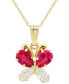 ფოტო #1 პროდუქტის Lab-Grown Ruby (1 ct. t.w.) & Lab-Grown White Sapphire (5/8 ct. t.w.) Butterfly 18" Pendant Necklace in 14k Gold