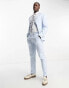 ASOS DESIGN slim suit jacket in linen in puppytooth in blue