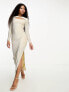 Фото #3 товара Collective the Label Petite cut-out metallic knit midaxi dress in champagne