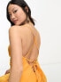 Фото #3 товара ASOS DESIGN Petite satin cami maxi slip dress satin with lace up back in orange