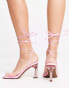 ASOS DESIGN Helsy tie leg mid heeled sandals in clear and pink