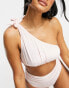 ASOS DESIGN one shoulder drape bikini top in pink oyster