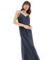 Selected Femme satin slip dress in navy