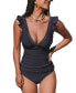 ფოტო #1 პროდუქტის Women's Mid Rise V Neck Ruffled Tankini Sets