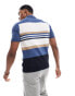 Threadbare knitted zip neck stripe polo in blue